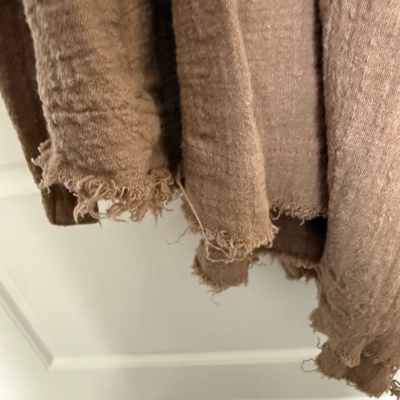 Distressed Tan Button-Up Blouse - Picture 3 of 3